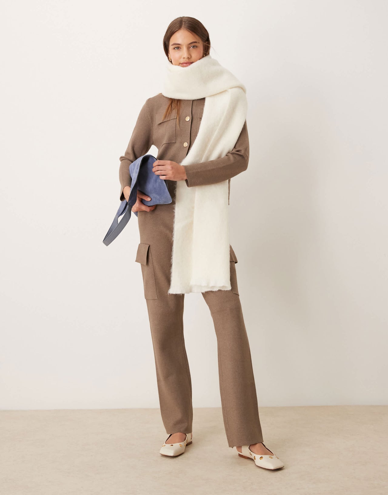 Vila premium structured knit trouser co-ord in taupe