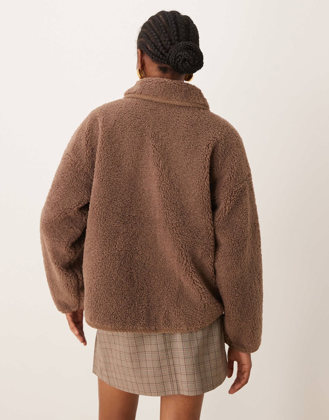 Vila collared teddy jacket with trim details in light brown