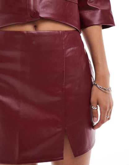 Something New Corpcore leather look mini skirt with slit co-ord in fired brick red