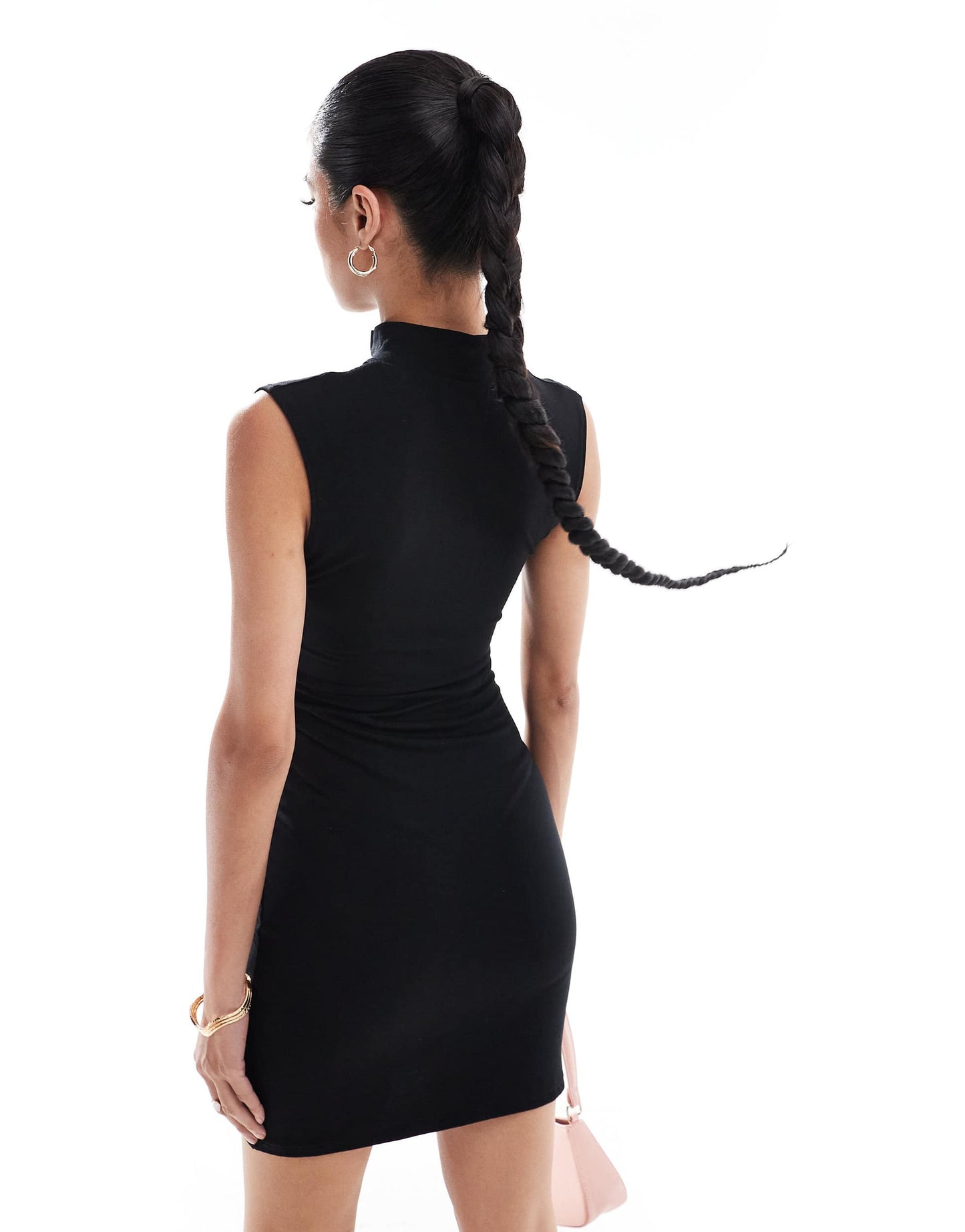 ASOS DESIGN mesh panel keyhole mini dress with double ties in black