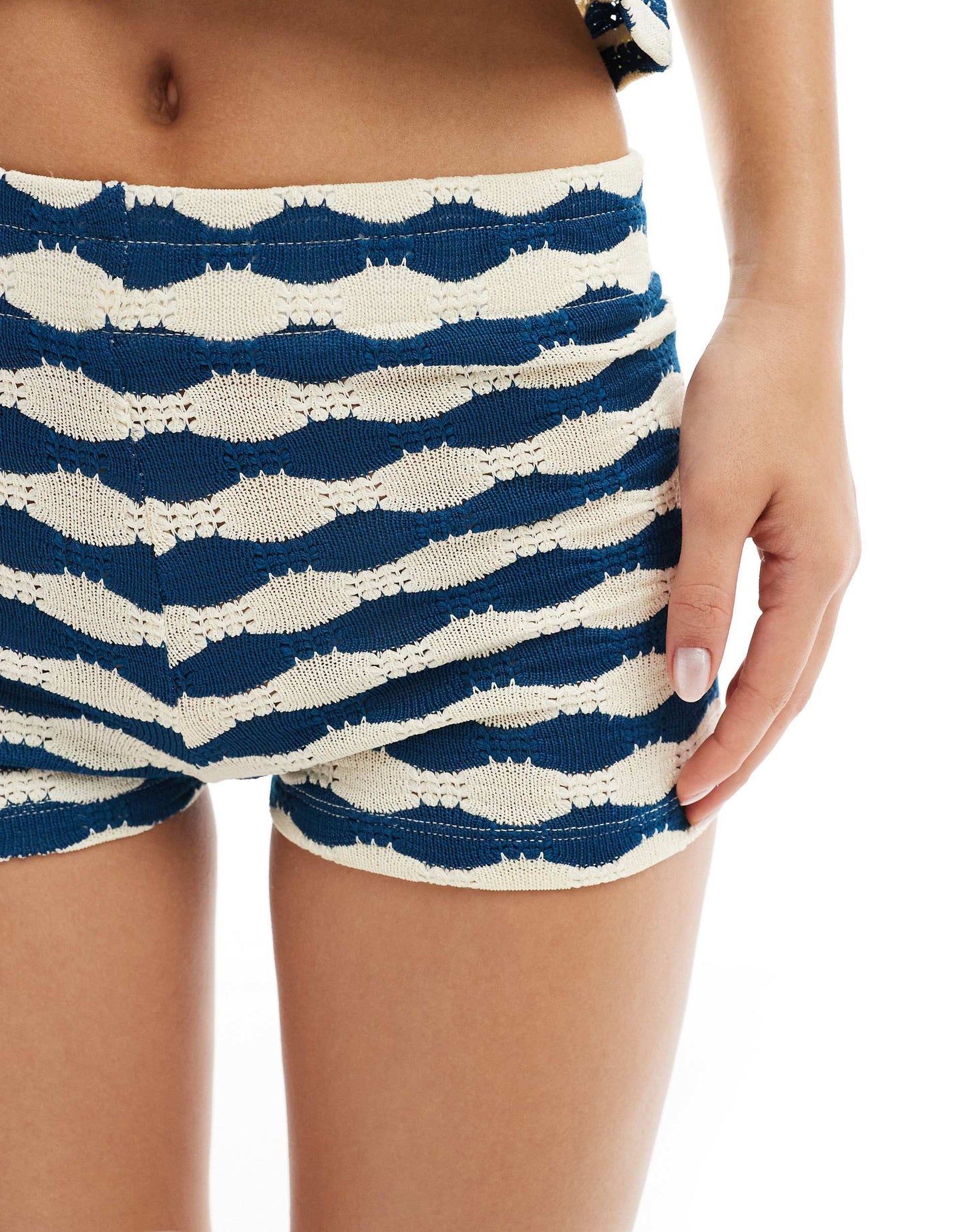 ASOS DESIGN hot pant short co-ord in navy textured stripe