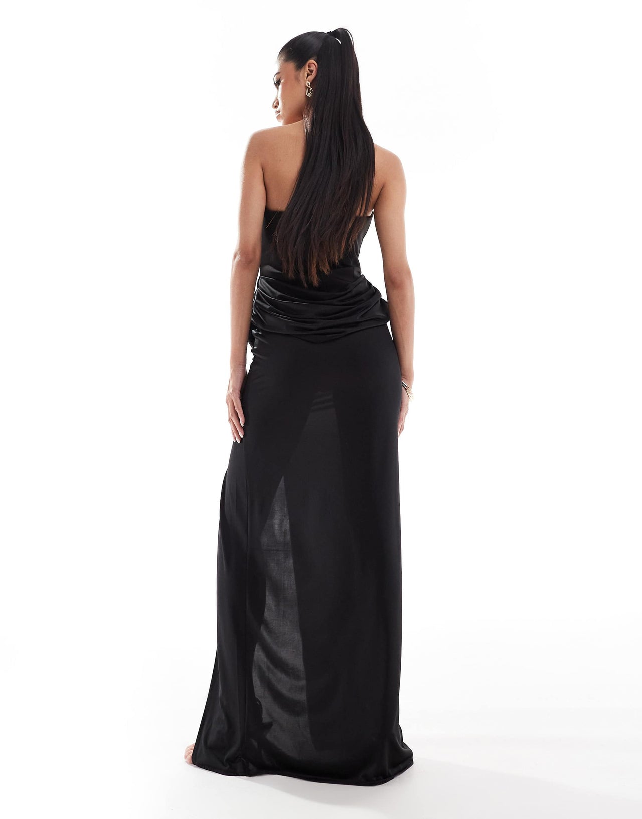 ASOS DESIGN bandeau maxi with moulded hip details and contrast draped skirt in black