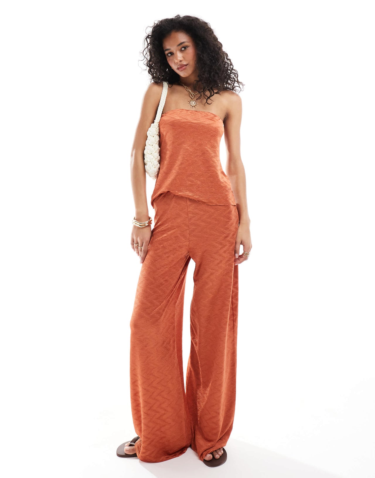 ASOS DESIGN co-ord plisse longline bandeau in rust