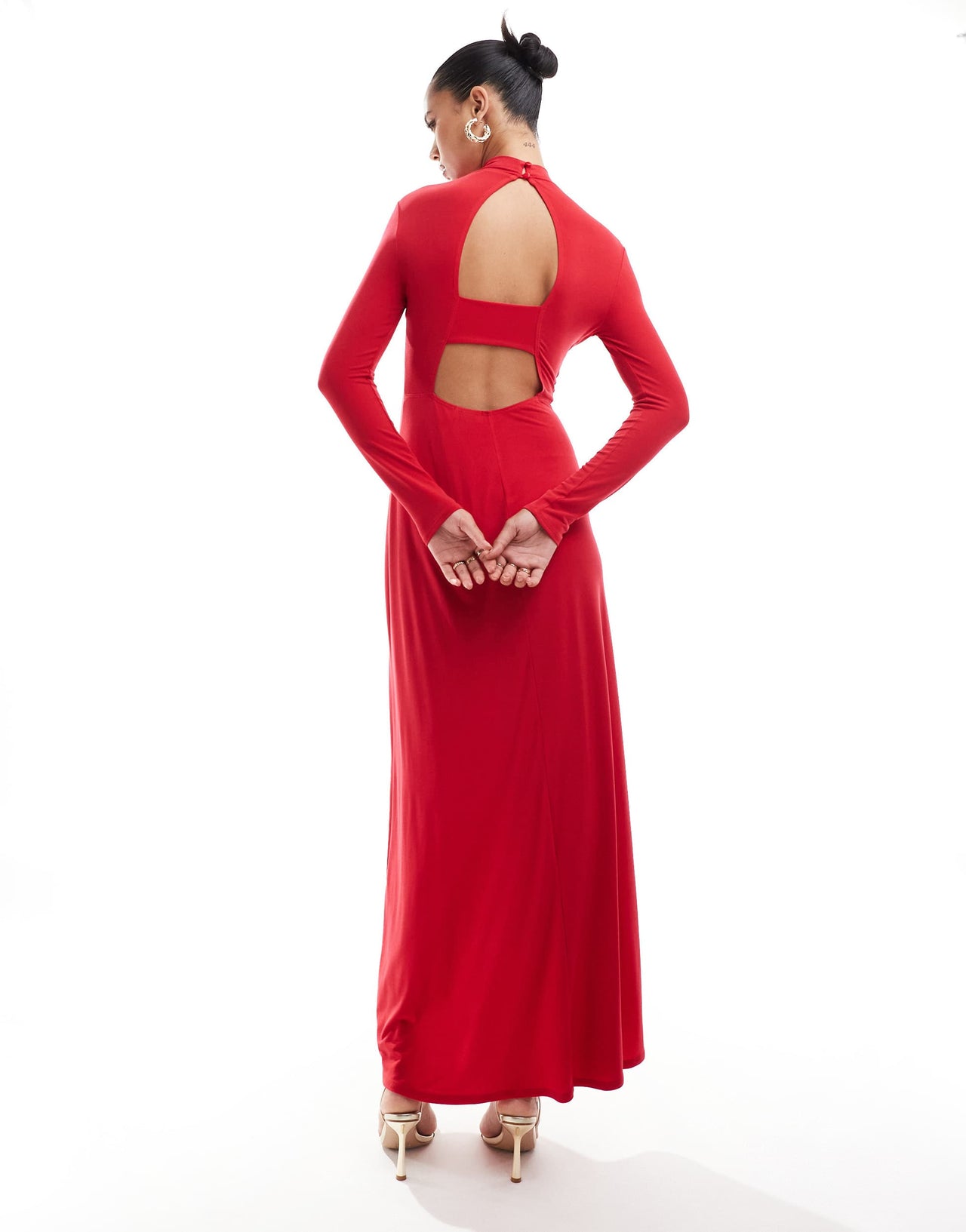 Flounce London high neck maxi dress with back detail in red
