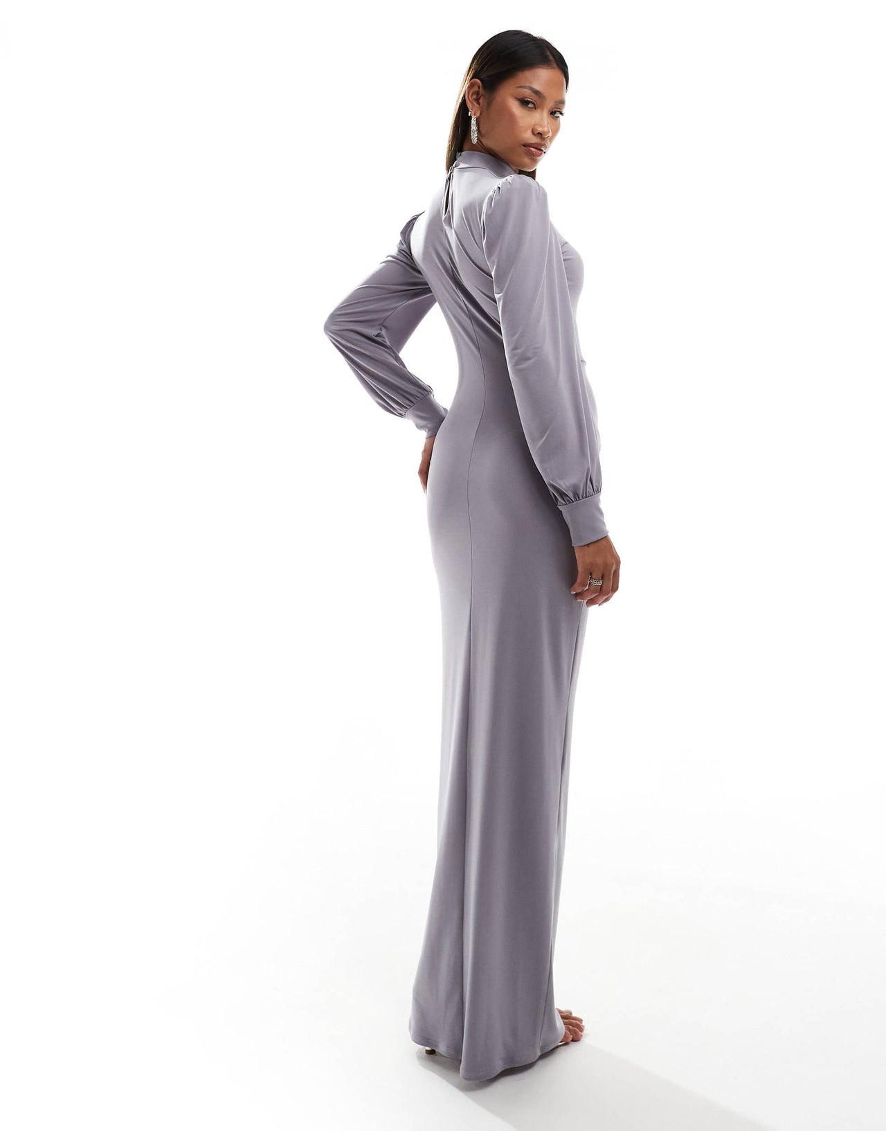 Flounce London high neck maxi dress with ruched detail in grey