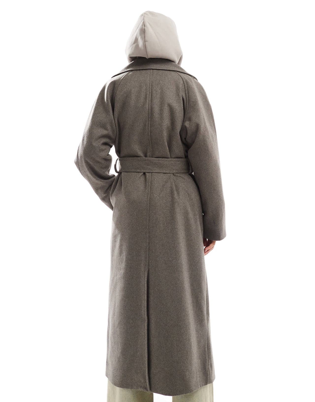 Weekday Kia wool blend oversized coat with tie waist detail in dark mole melange