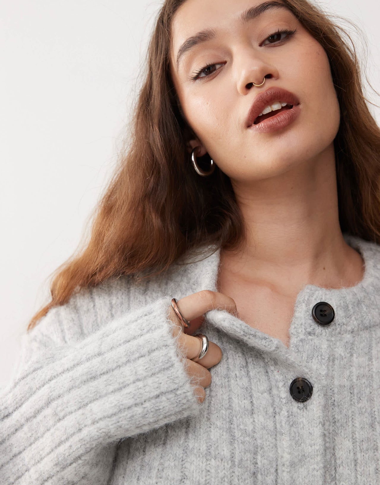 Weekday Alika chunky wool blend cardigan in grey melange