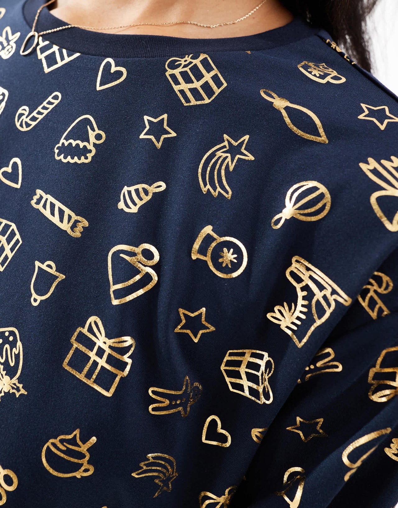 Urban Threads Christmas poly oversized t-shirt and short pyjama set in foil festive print