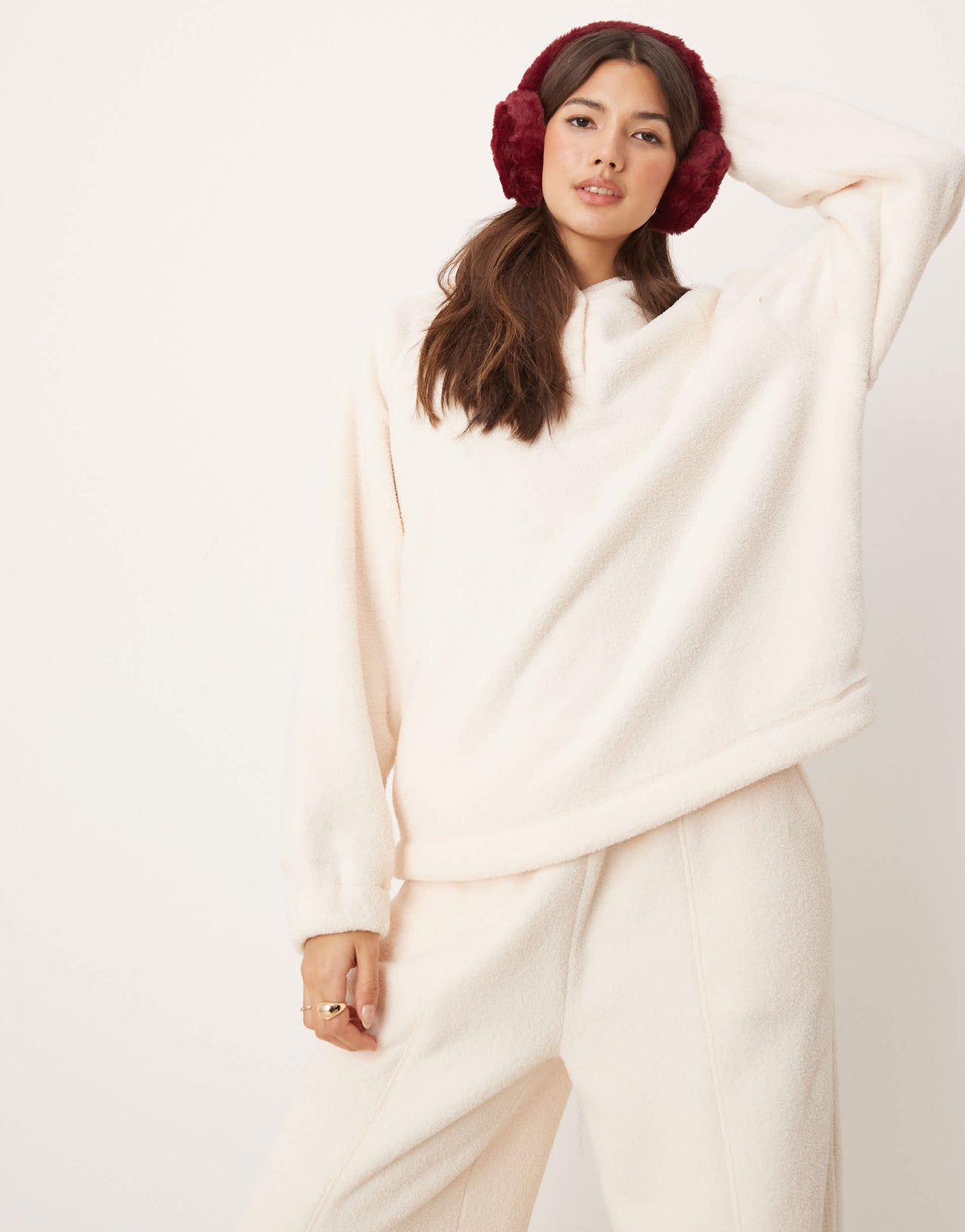 ASOS DESIGN lounge microfleece hoodie in cream
