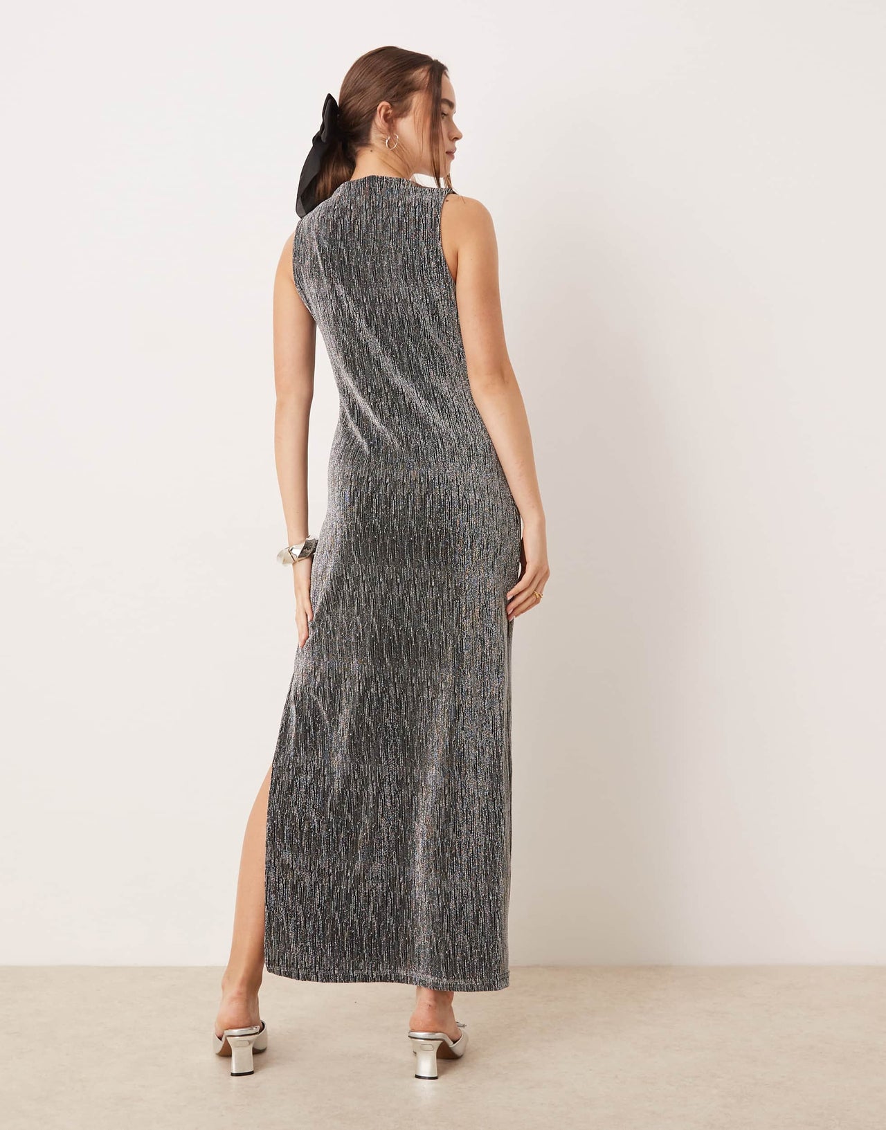 Selected Femme maxi slit dress in silver