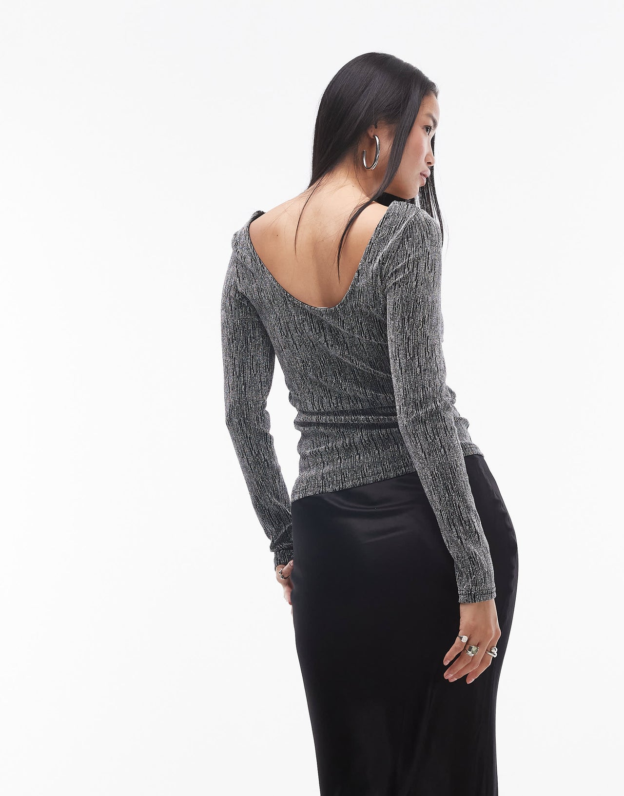 Selected long sleeve glitter top in silver