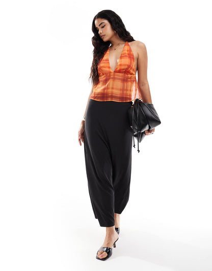 ASOS DESIGN chiffon halter top in orange pop check