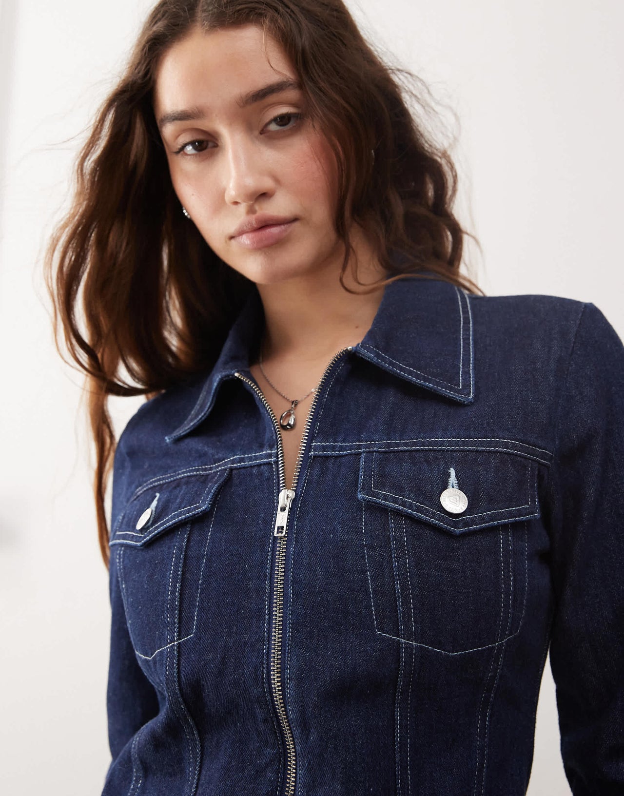 Miss Selfridge denim zip shirt dress in dark wash
