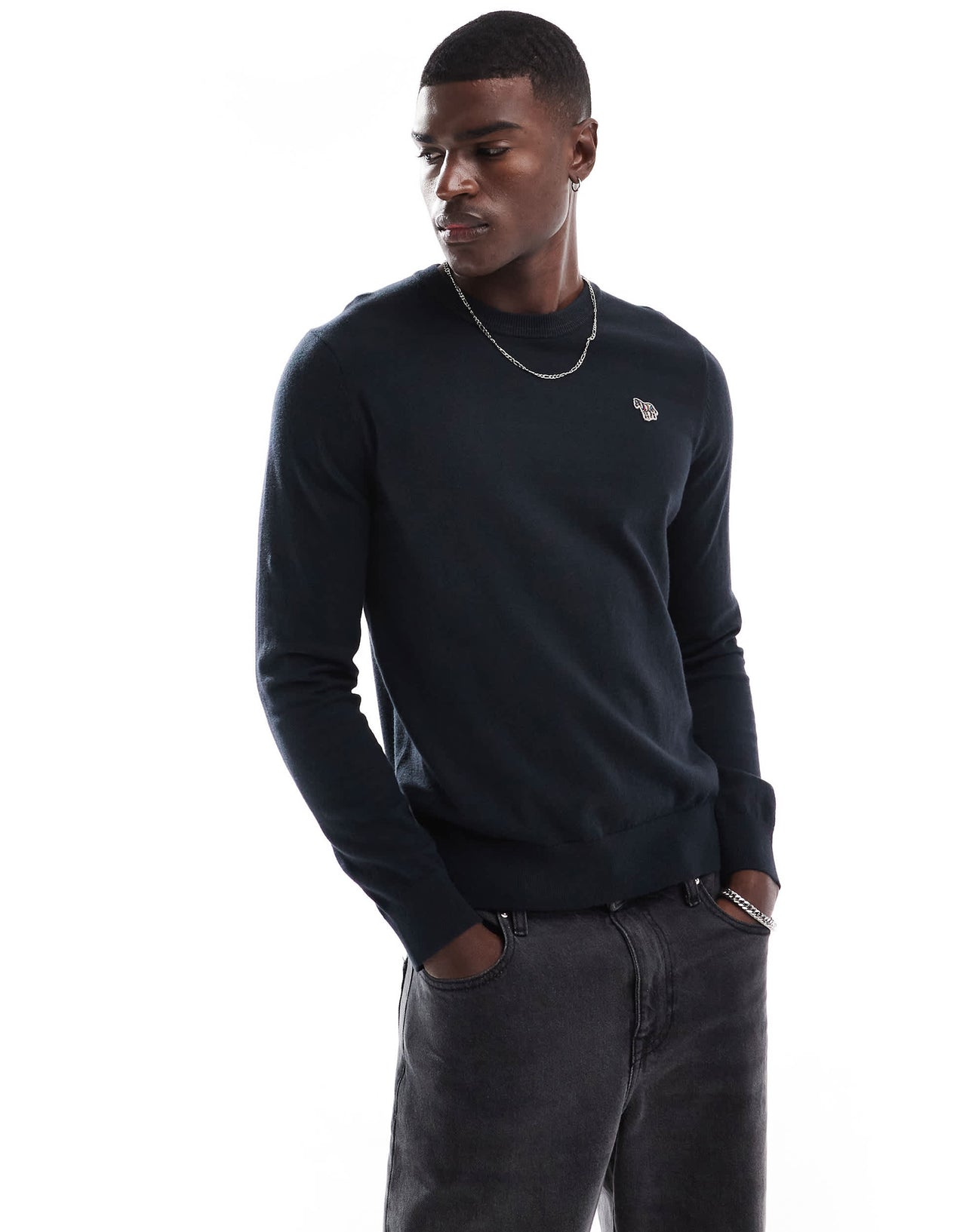 PS Paul Smith crew neck knit jumper with icon zebra logo in black