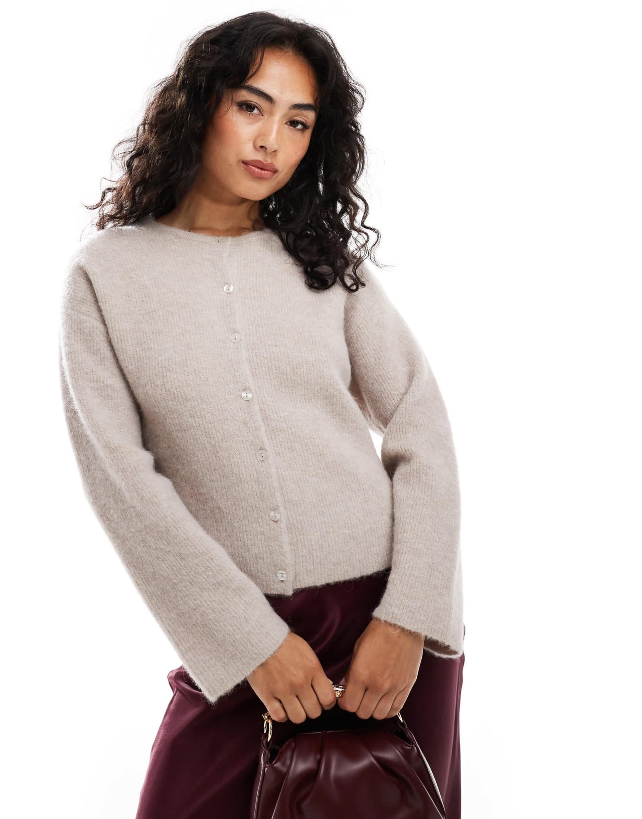 & Other Stories alpaca and wool cardigan with button front in light mole