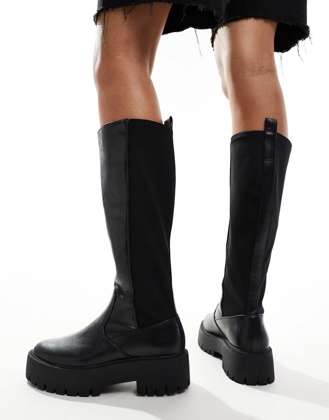 Stradivarius riding boot in black with elastic side