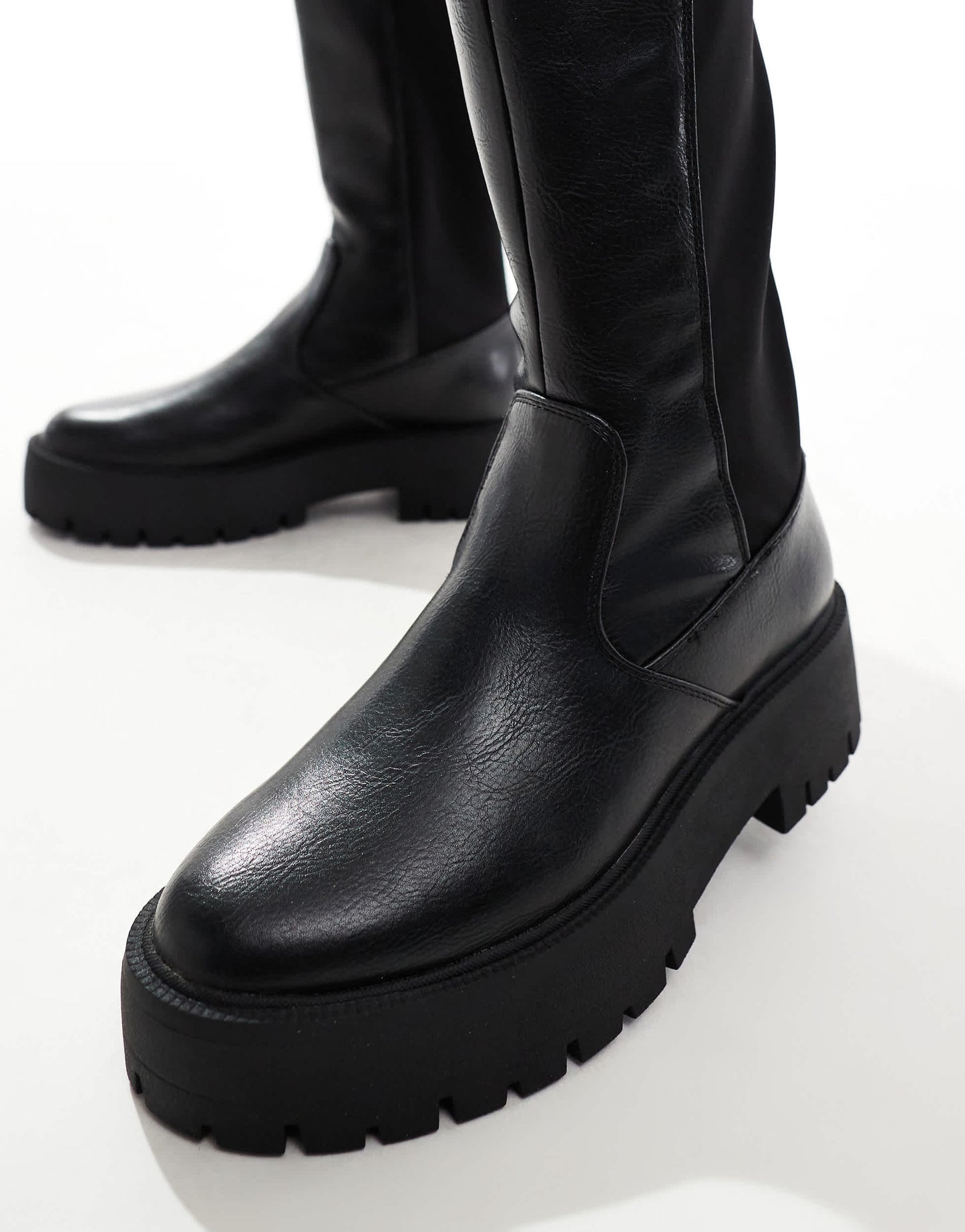 Stradivarius riding boot in black with elastic side