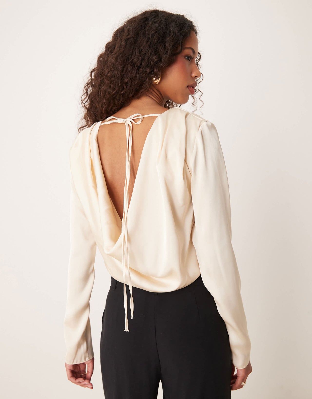 ASOS DESIGN satin cowl bodysuit in oyster