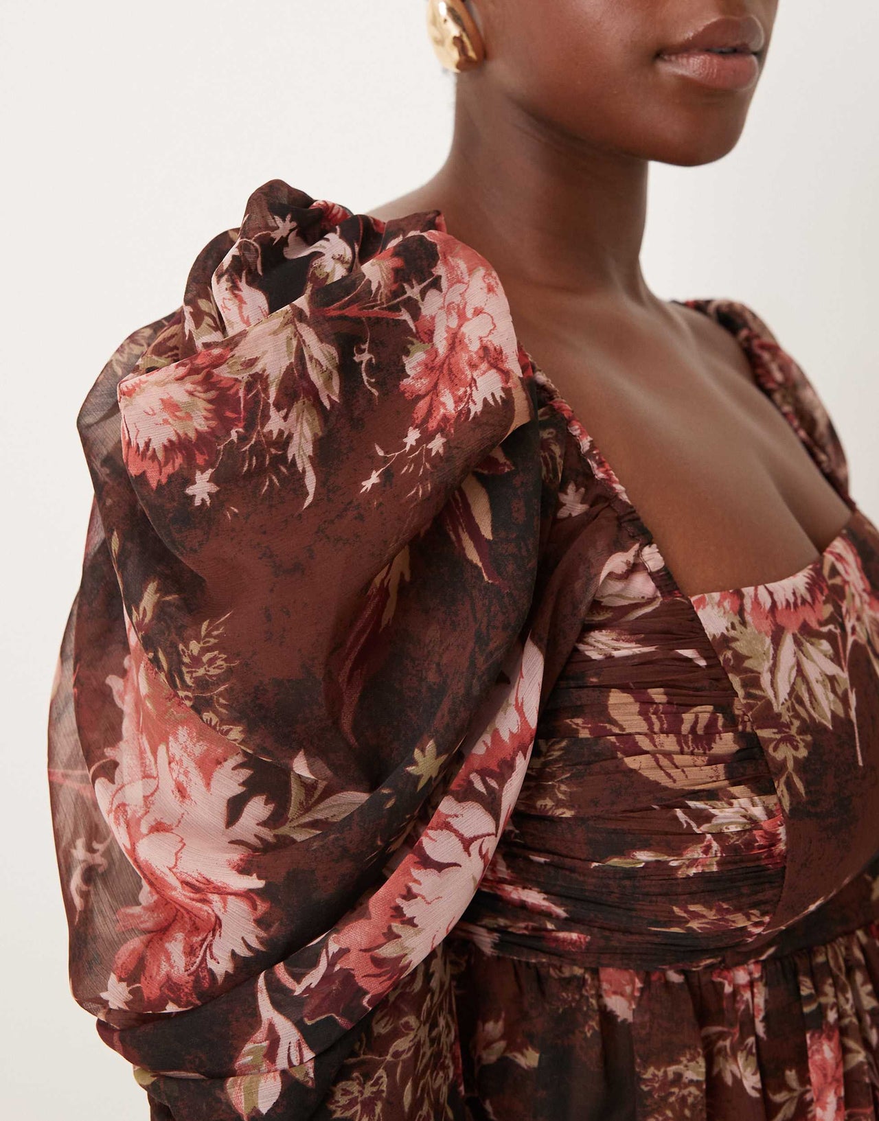 ASOS DESIGN Curve square neck floaty chiffon long sleeve top in floral print