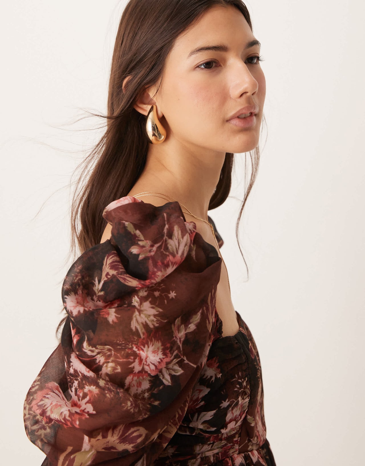 ASOS DESIGN square neck floaty chiffon long sleeve top in floral print