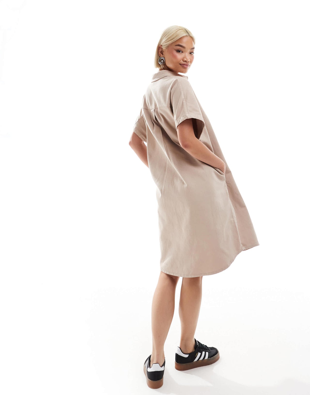 Monki denim midi shirt dress in beige