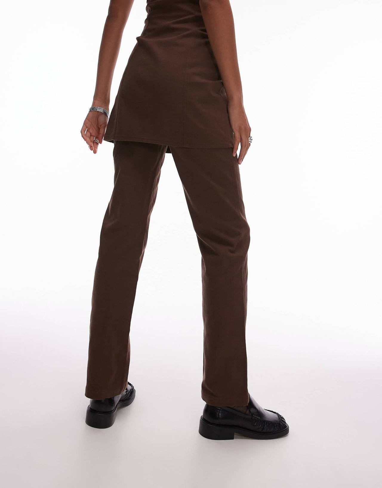 Resume Y2K bandeau slim fit trousers in brown bengaline with logo co-ord