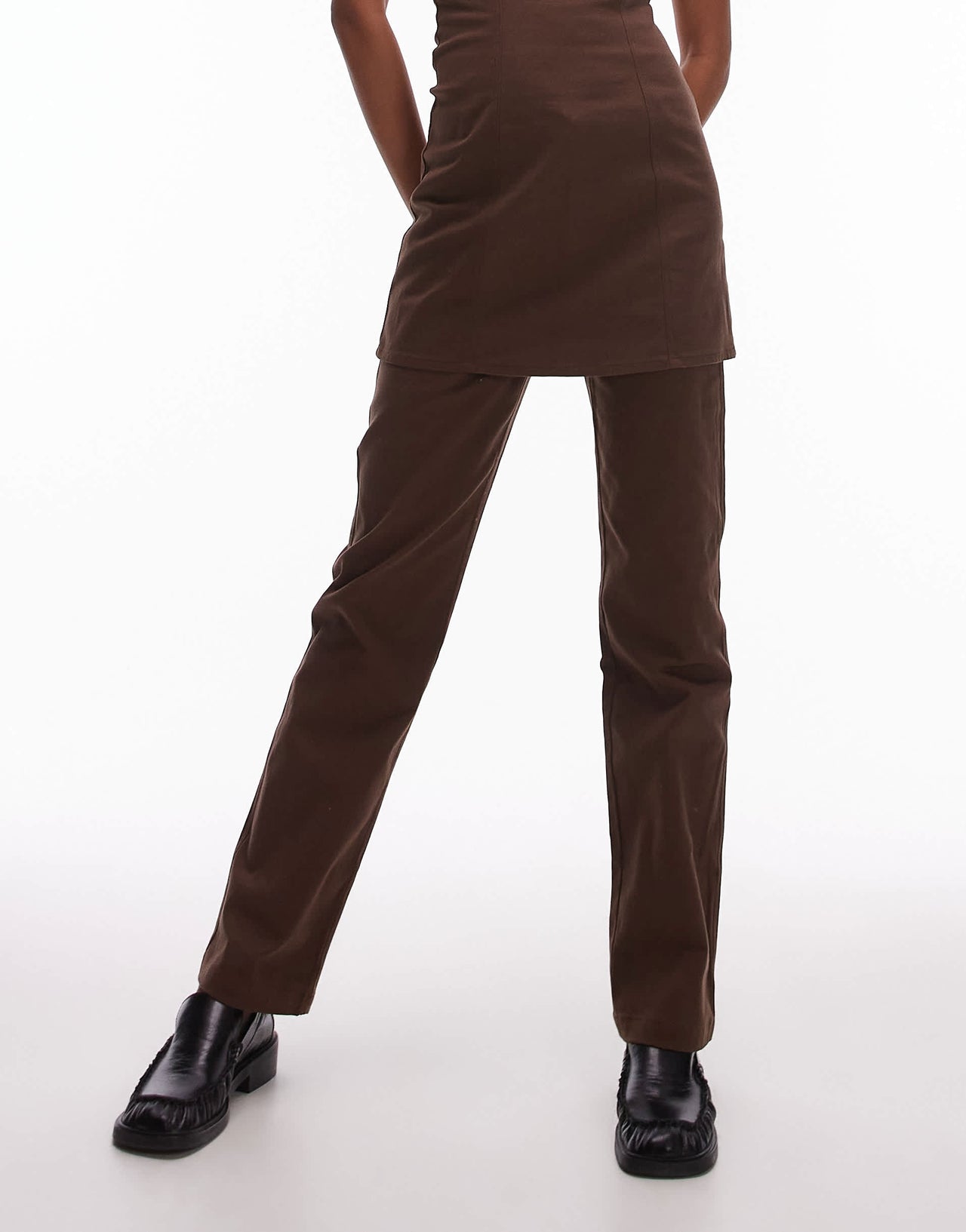 Resume Y2K bandeau slim fit trousers in brown bengaline with logo co-ord