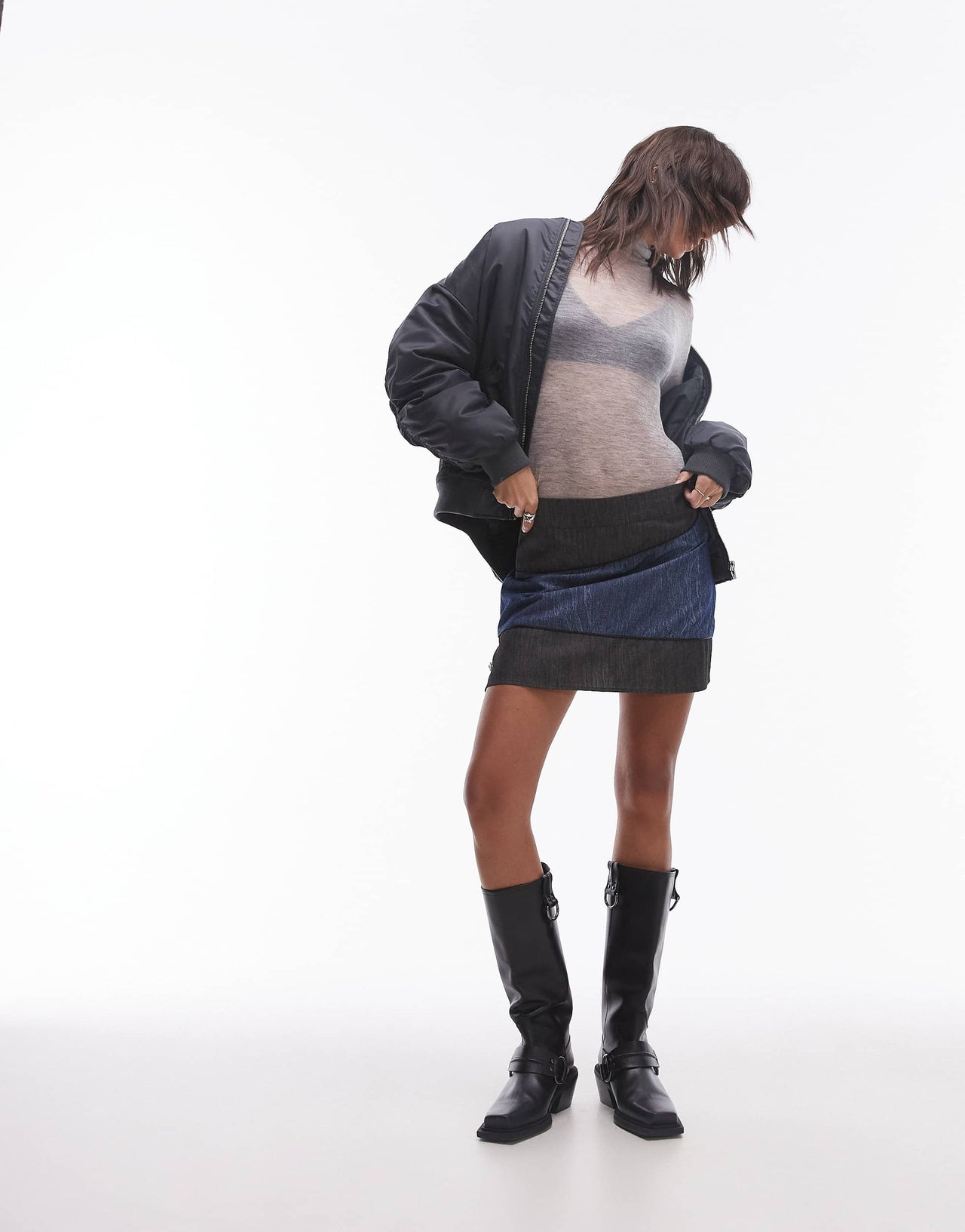 Resume mini a-line skirt in contrast denim