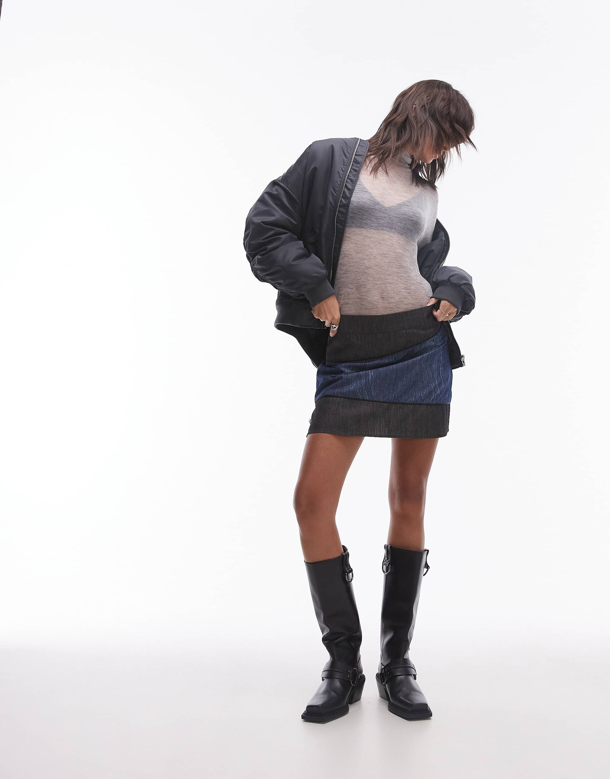 Resume mini a-line skirt in contrast denim