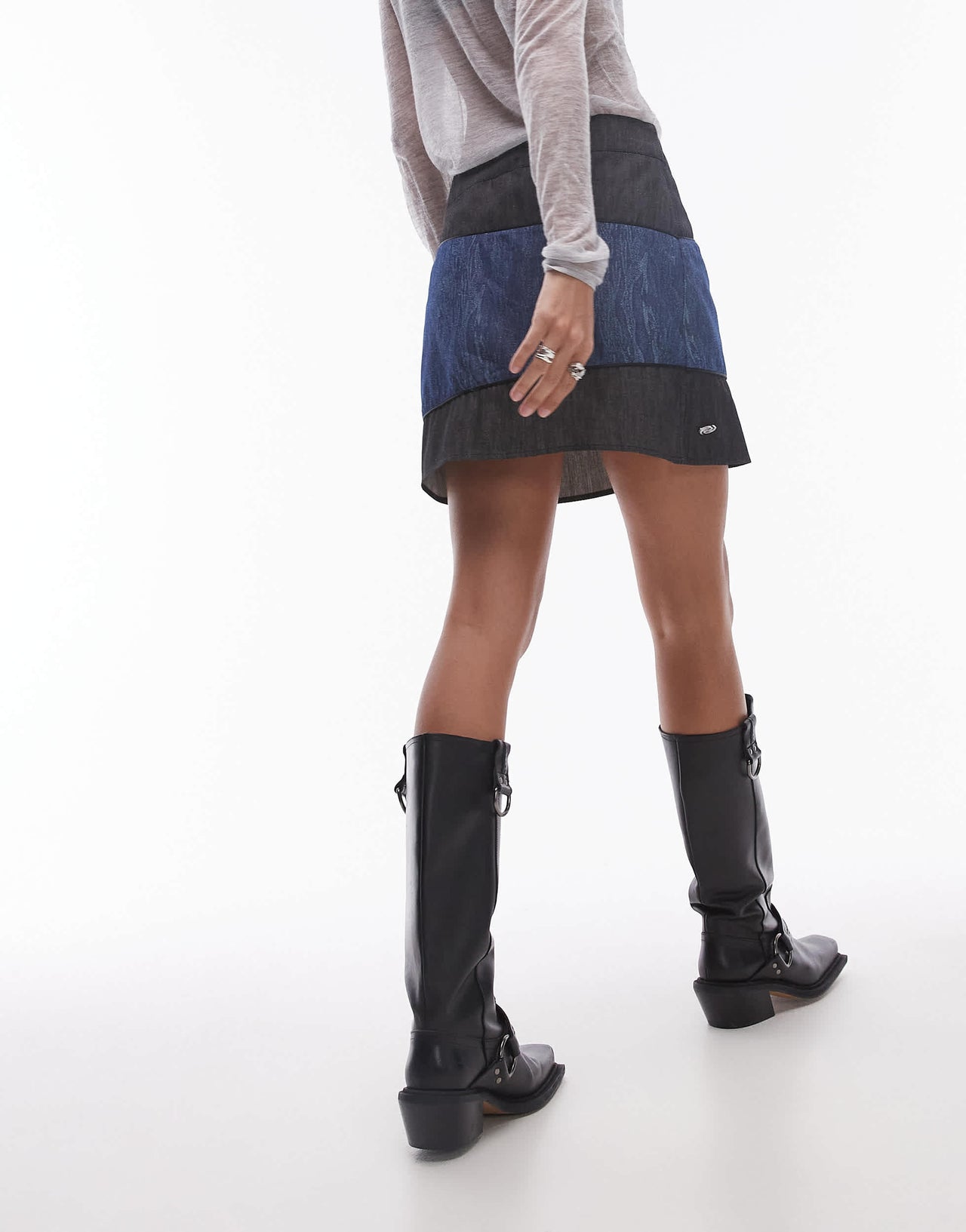 Resume mini a-line skirt in contrast denim