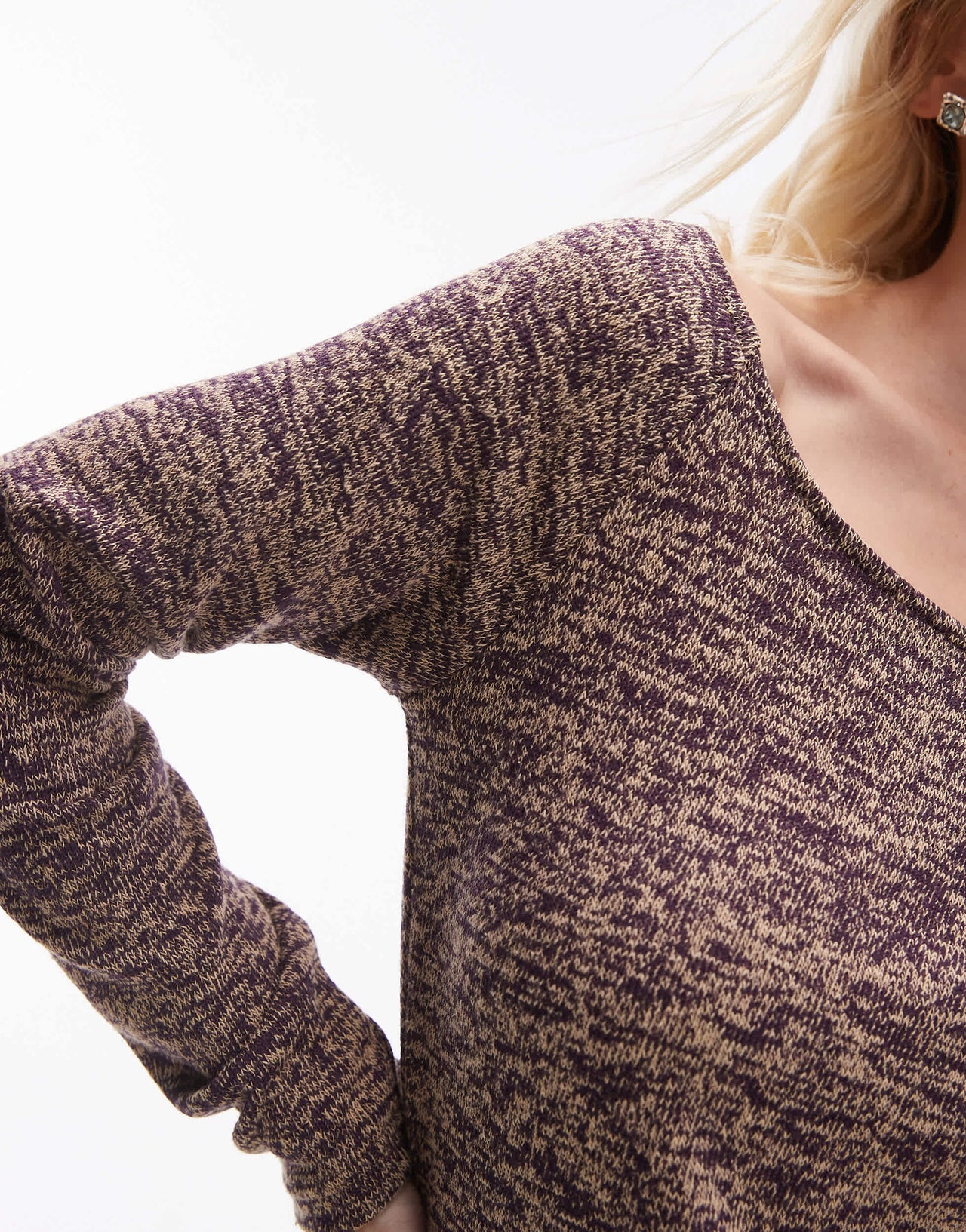 Resume boat neck long sleeve space dye lightweight jumper in brown melange co-ord