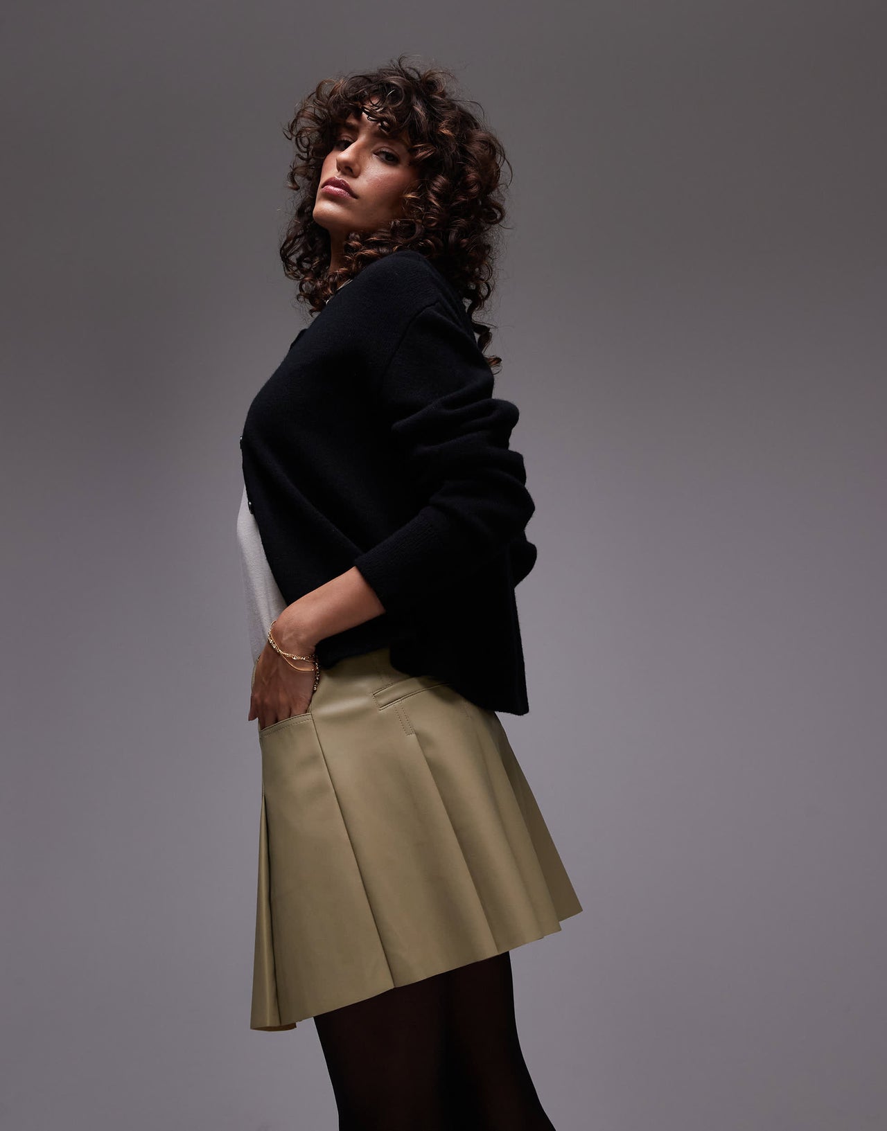 Topshop faux leather pocket pleat mini in sage