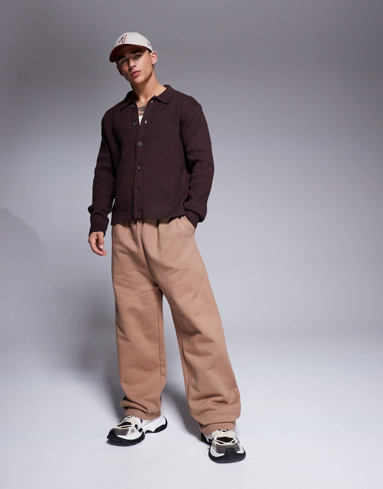 ASOS DESIGN premium heavyweight wide leg joggers 400gsm in light brown