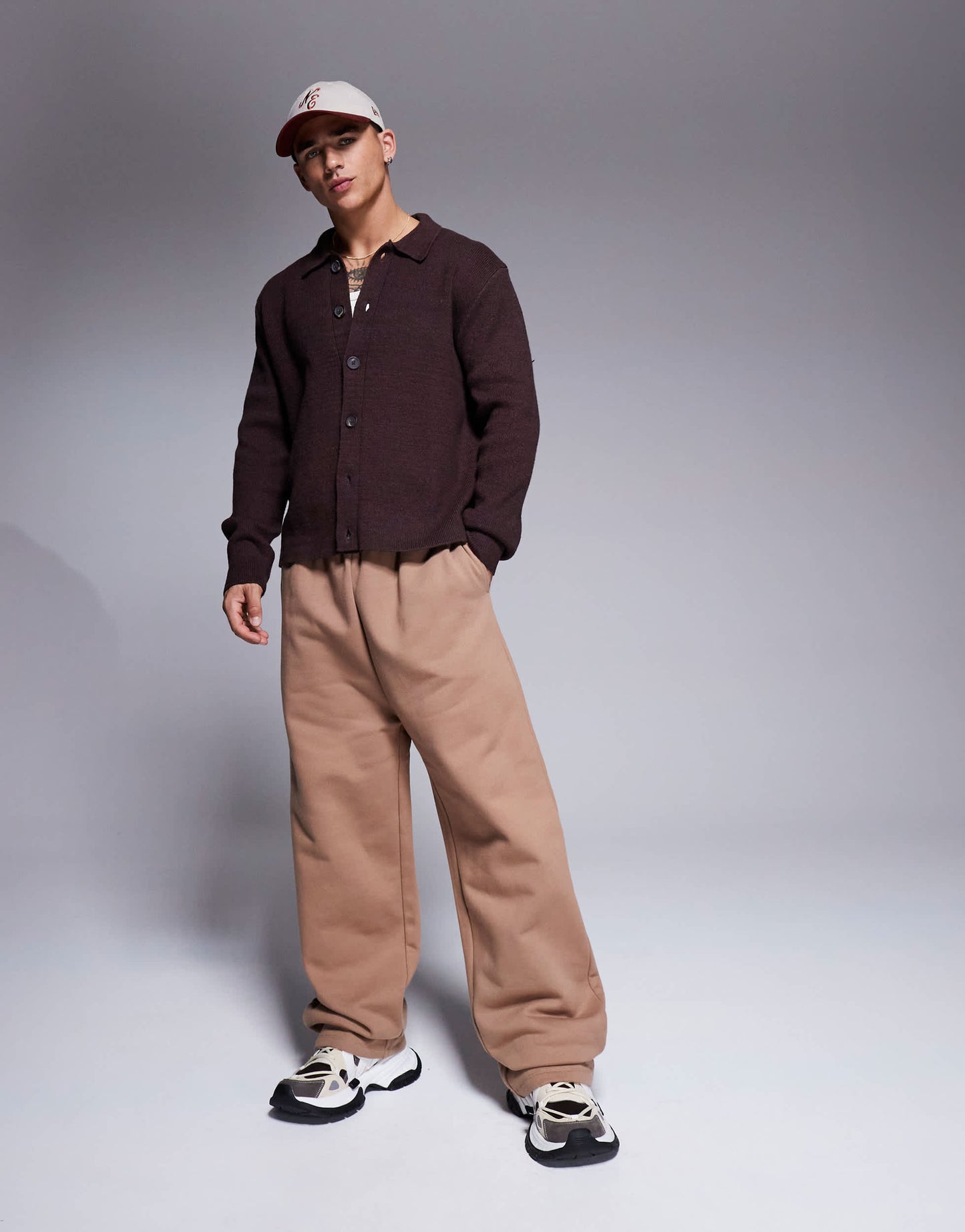 ASOS DESIGN premium heavyweight wide leg joggers 400gsm in light brown