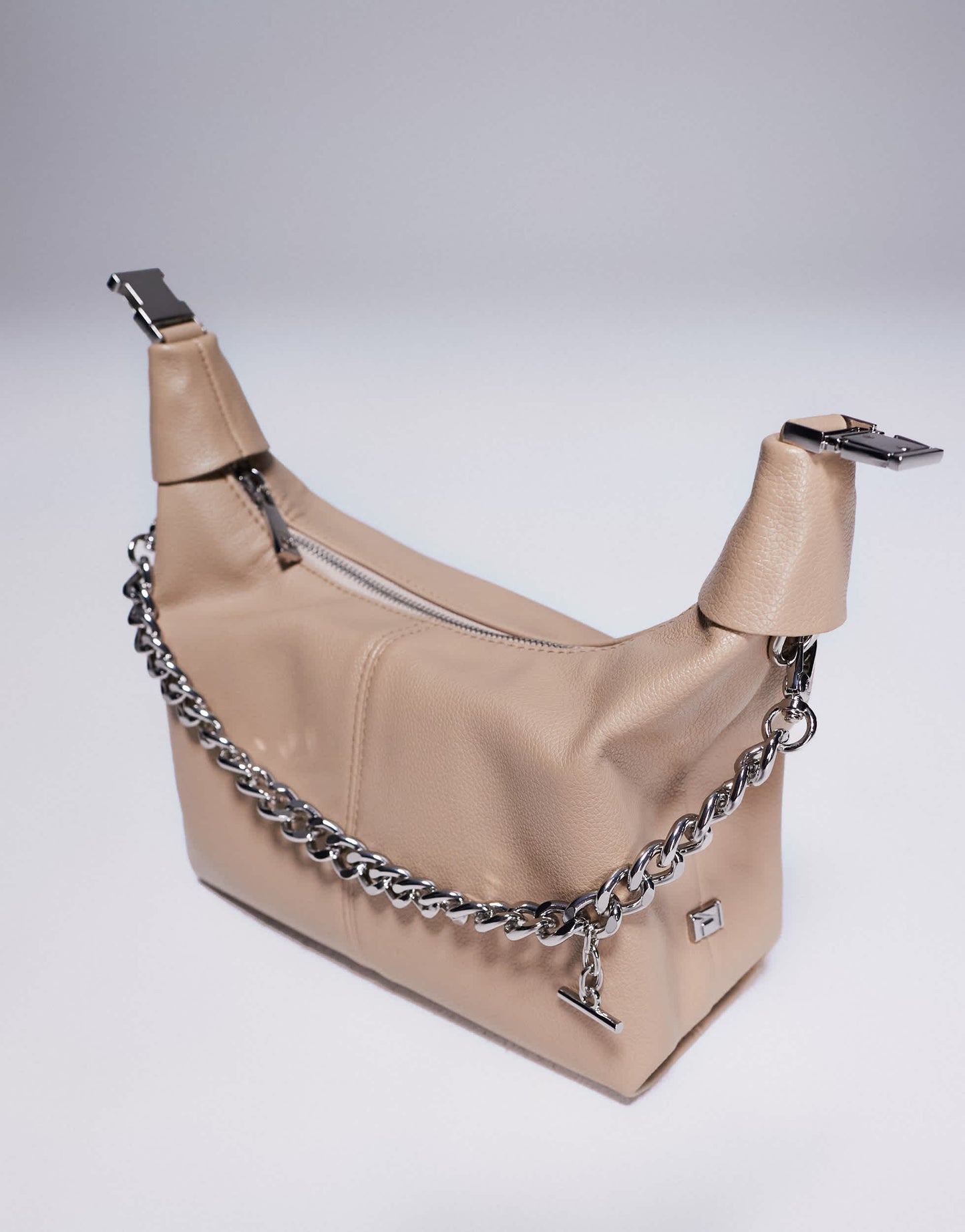 River Island pouch bag with chain strap in light beige