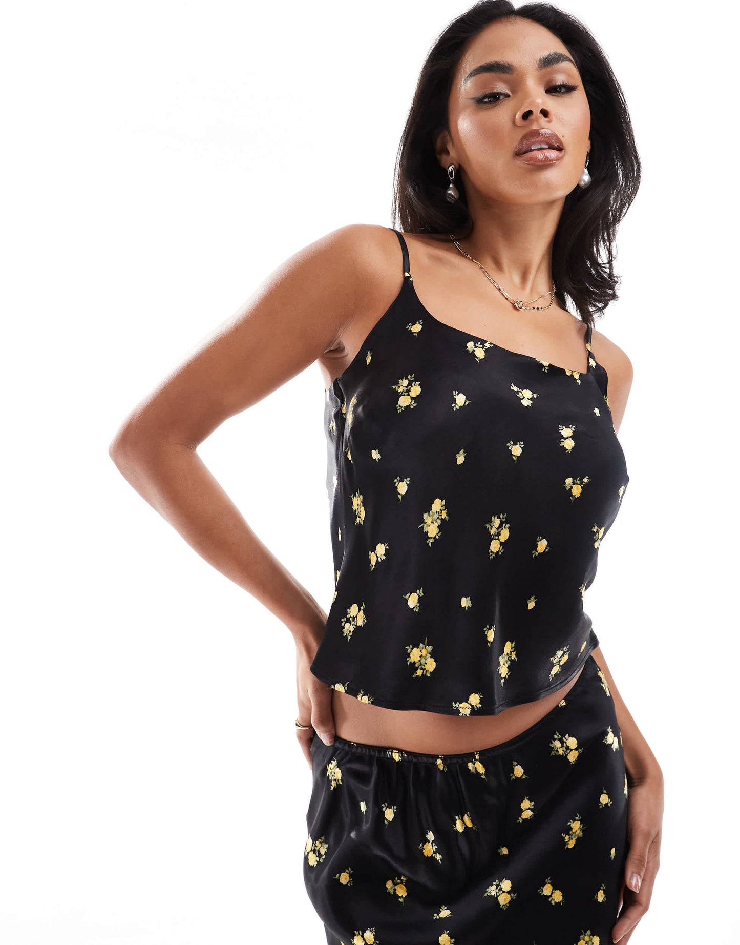 River Island ditsy floral cami top co-ord in black