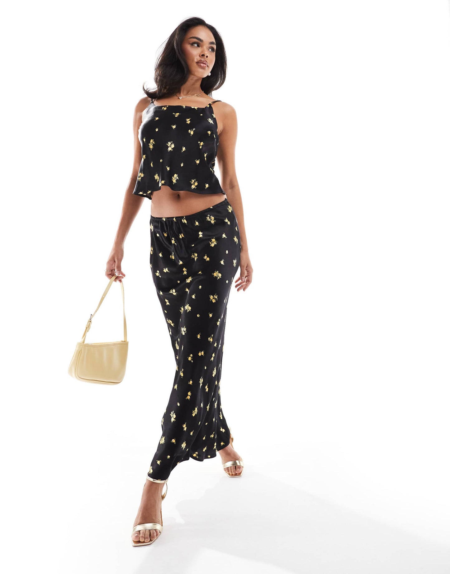 River Island ditsy floral cami top co-ord in black