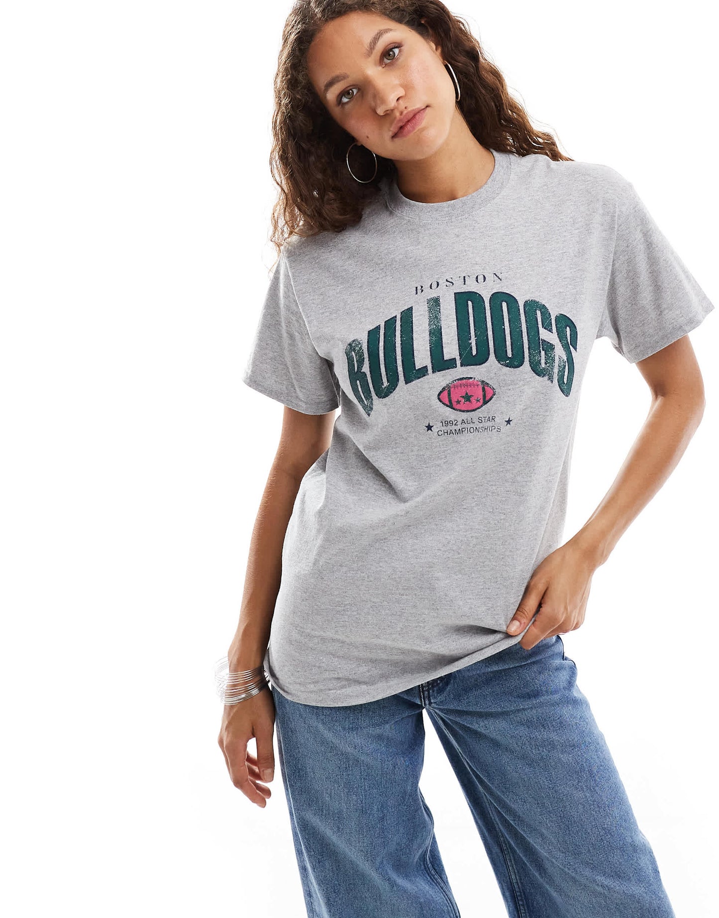 Daisy Street oversized t-shirt in grey with bulldogs graphic