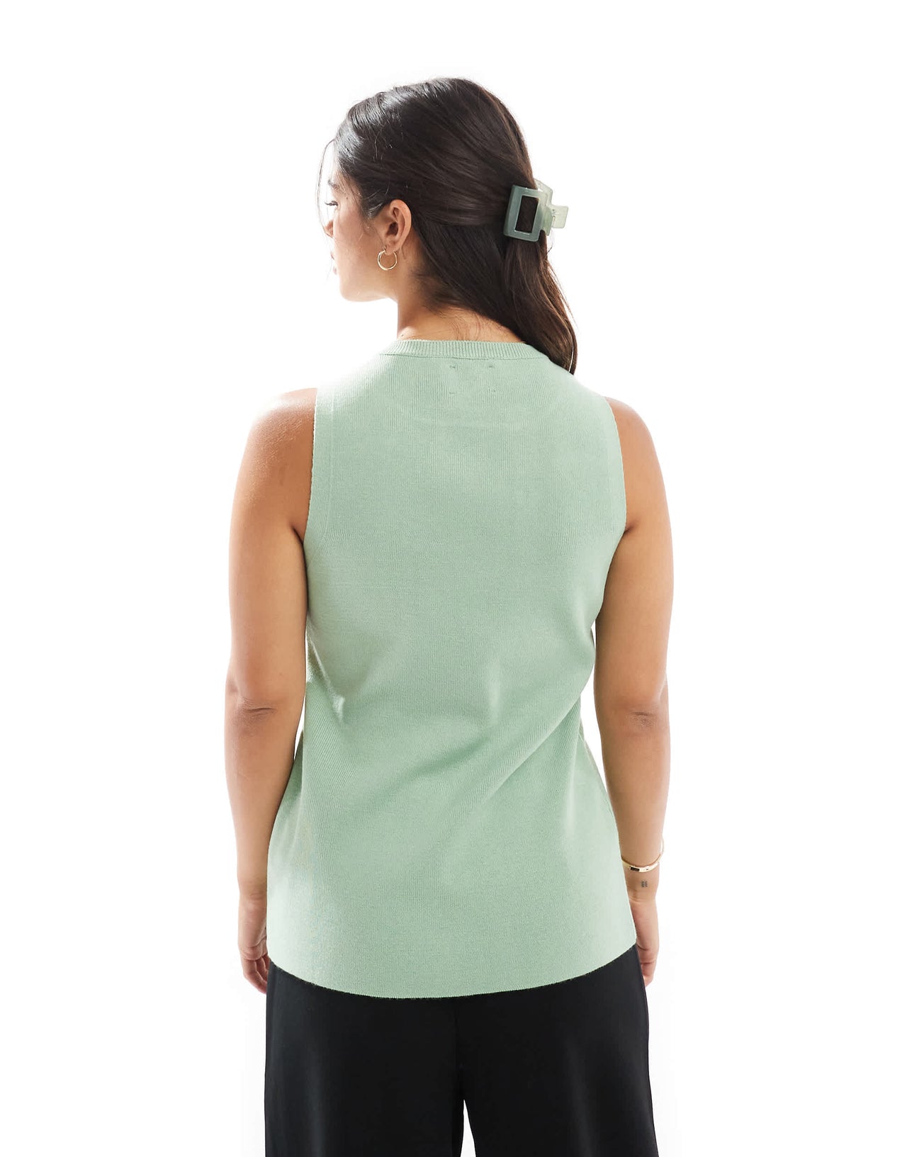 ASOS DESIGN knitted structured asymmetric button front waistcoat with split in green