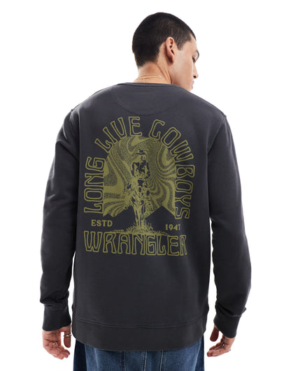 Wrangler cowboy back logo sweatshirt in faded black