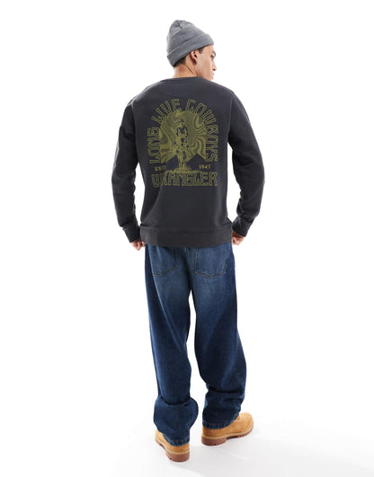 Wrangler cowboy back logo sweatshirt in faded black