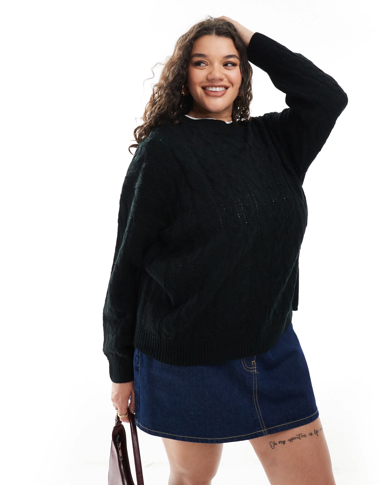 Yours cable knitted jumper in black
