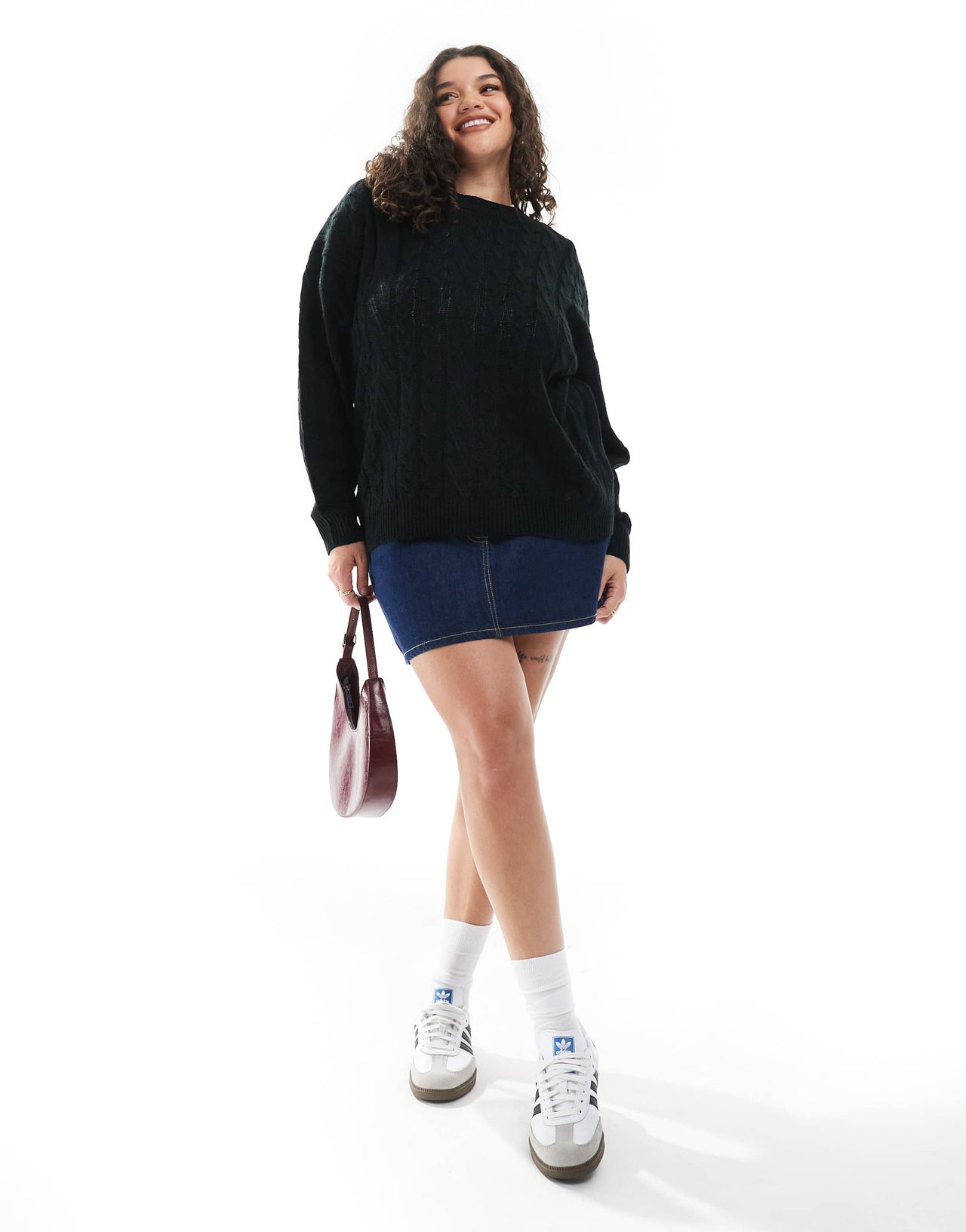 Yours cable knitted jumper in black