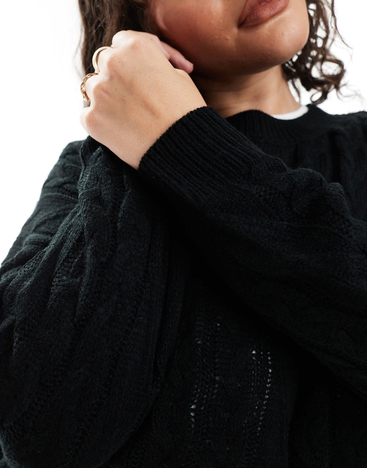 Yours cable knitted jumper in black