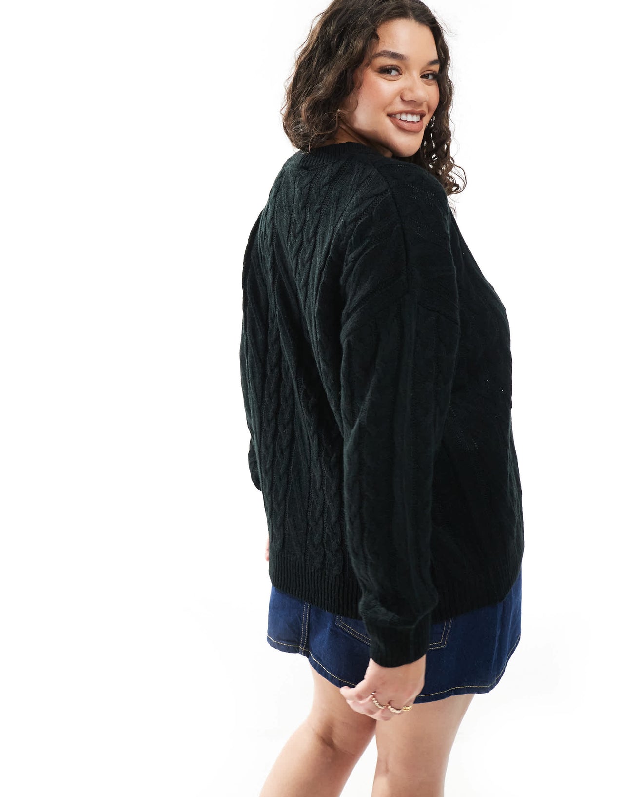 Yours cable knitted jumper in black