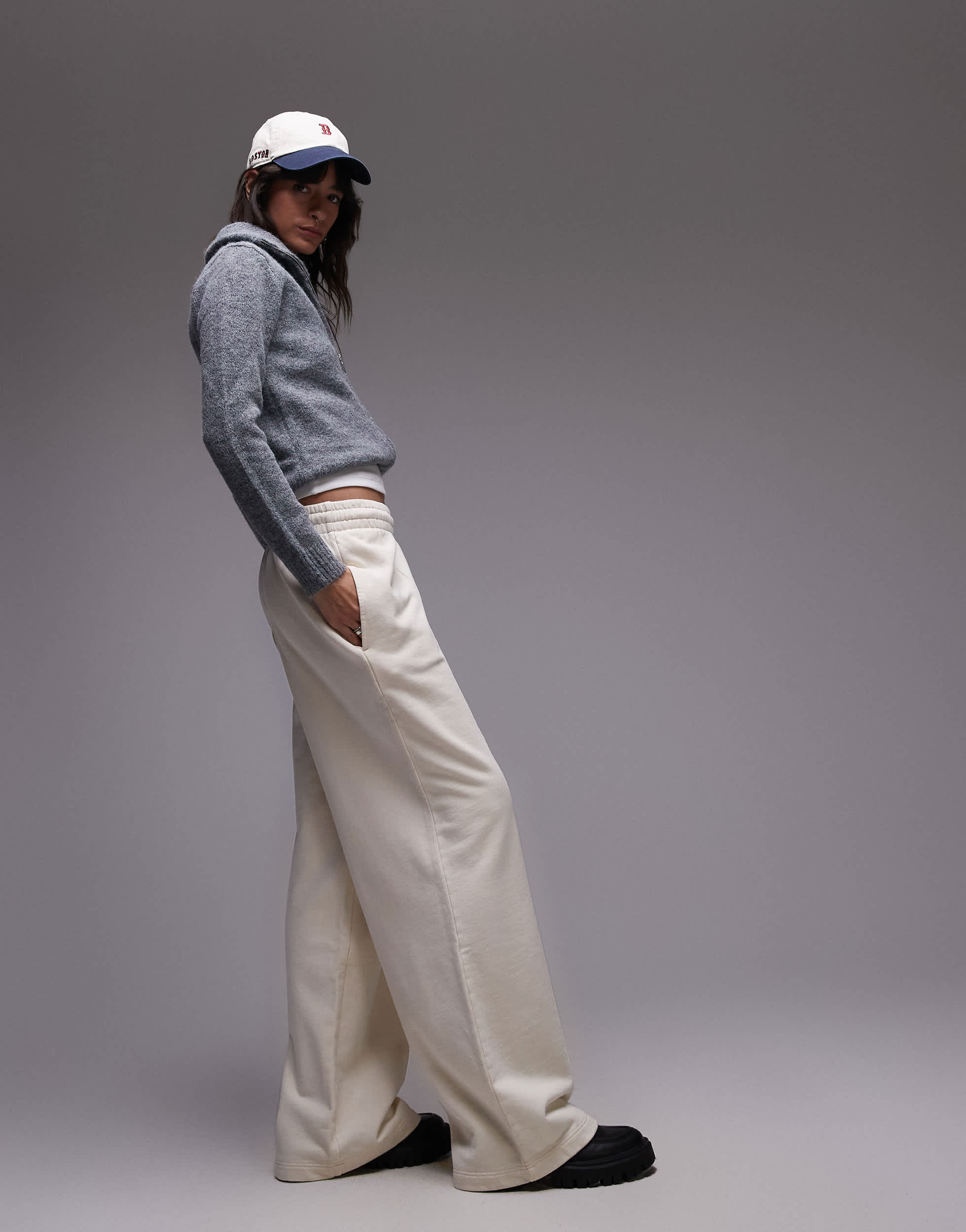 Lacoste wide leg sweat pants in cream