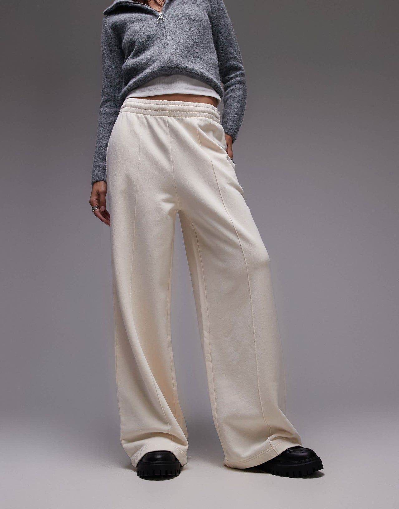 Lacoste wide leg sweat pants in cream