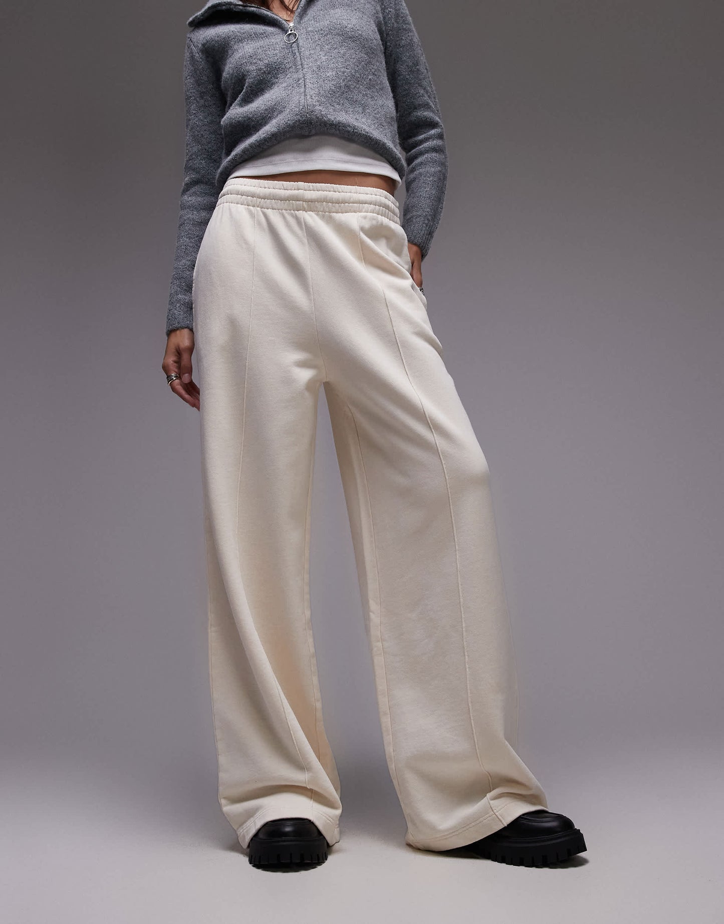 Lacoste wide leg sweat pants in cream