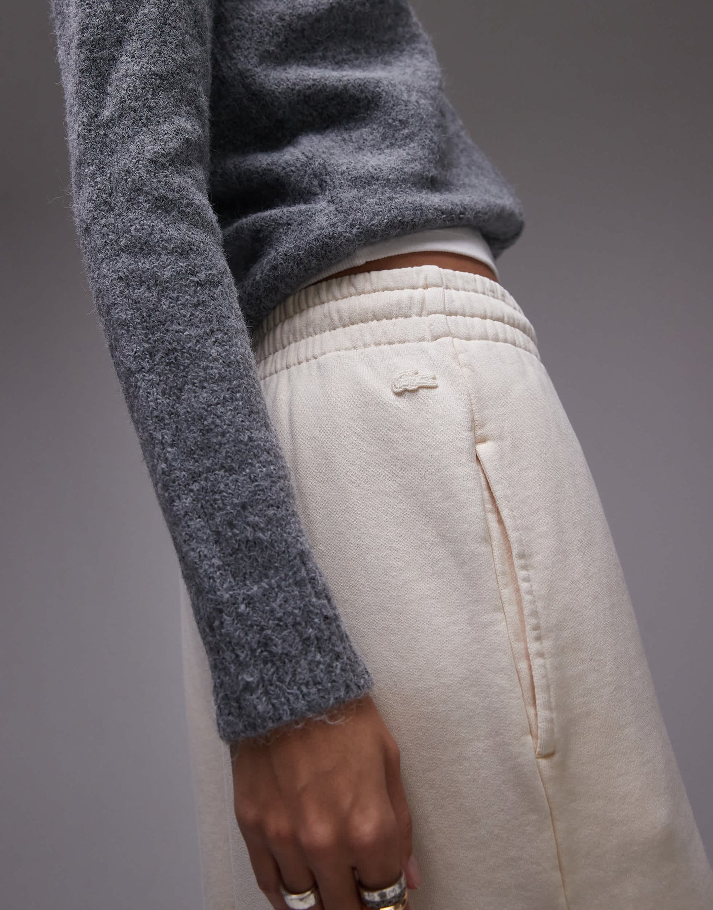 Lacoste wide leg sweat pants in cream
