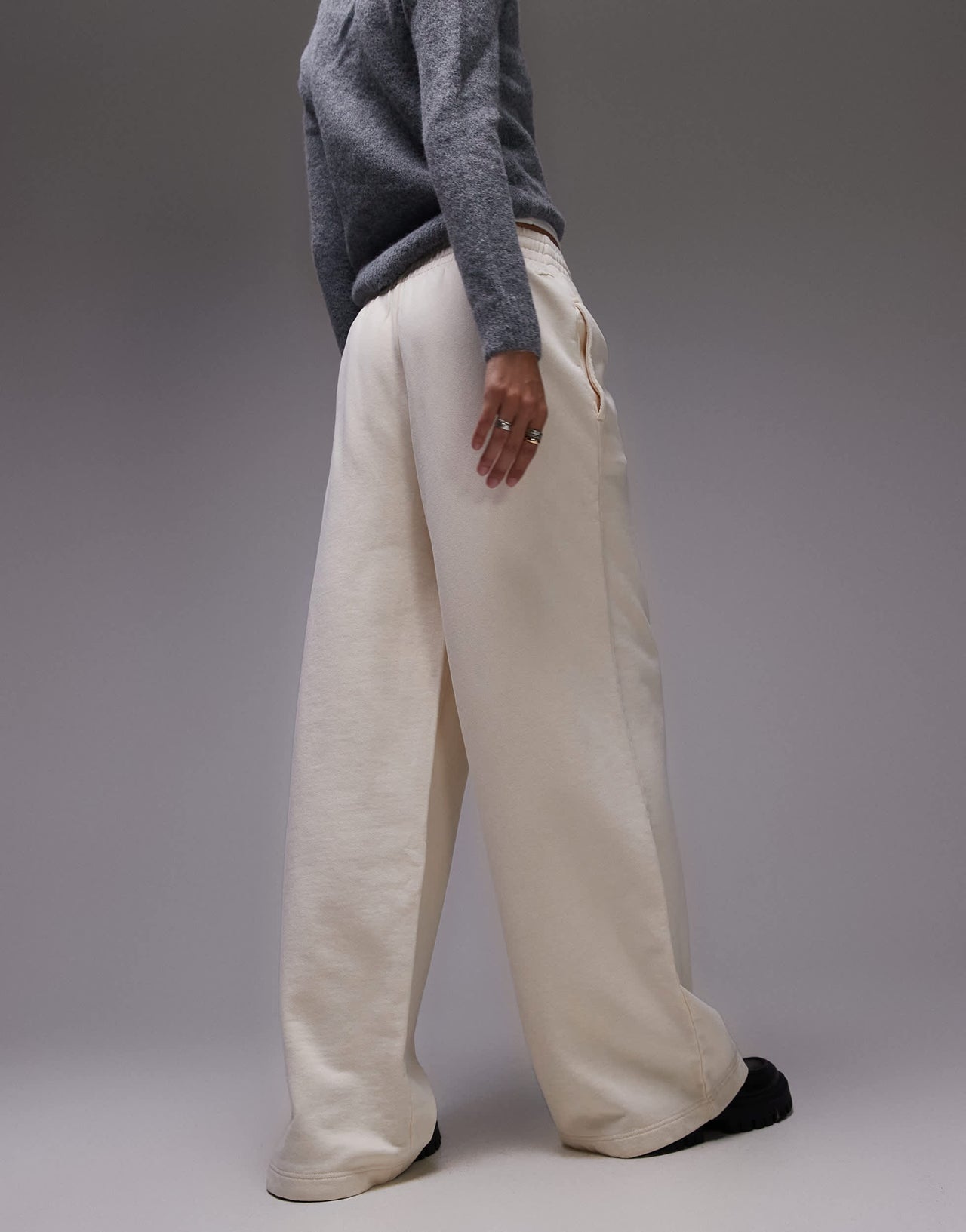 Lacoste wide leg sweat pants in cream